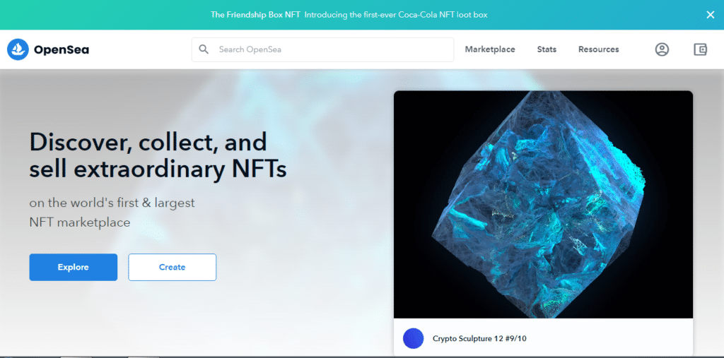  The homepage of Opensea marketplace.