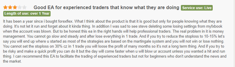 User stating that this is for seasoned traders only