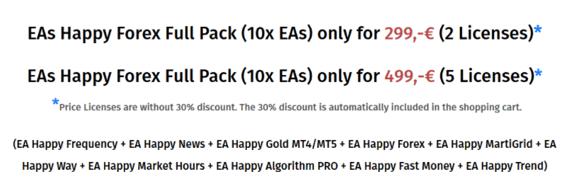 Pricing package of Happy Gold EA