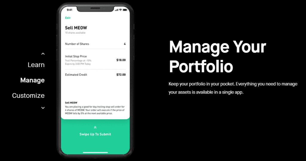 Sample fractional-share investment at Robinhood
