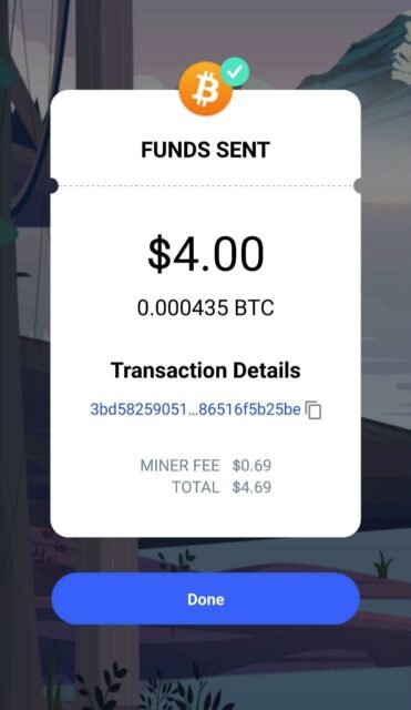 Completed crypto transfer