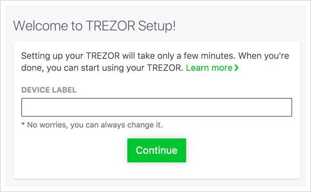 Welcome to TREZOR Setup message