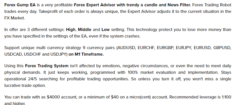 Strategy and features of Forex Gump