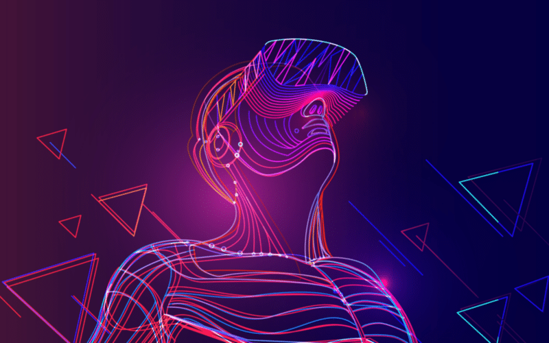 Digital illustration: neon man in VR glasses