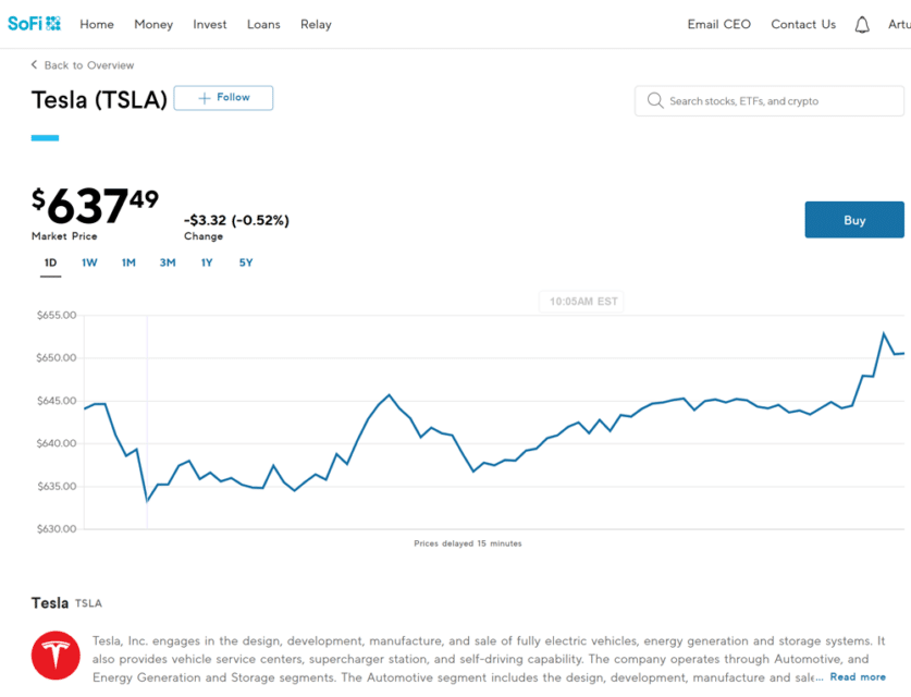 SoFi automated trading tool's interface