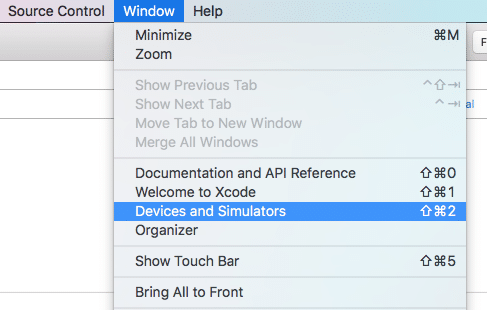 Open Xcode, choose Window, then Devices and Simulators from the menu bar.