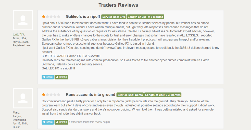 User reviews for GALILEO FX on Forex Peace Army