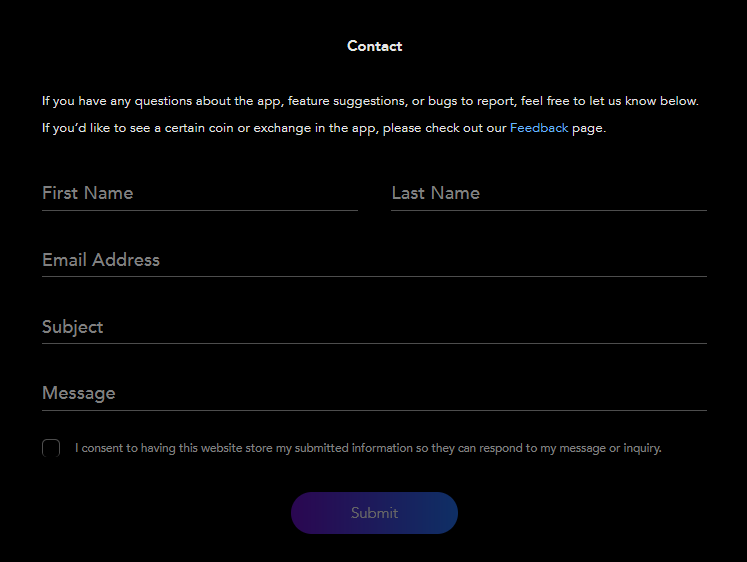 Blockfolio contact form