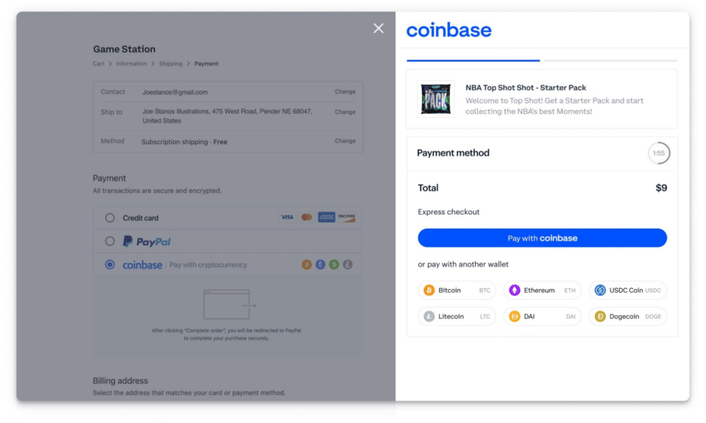 Accept cryptos using Coinbase